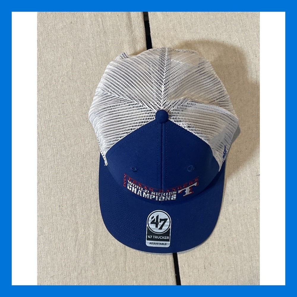47 Brand Texas Rangers 2023 World Series Champions Trucker Hat Mens Blue White - Picture 2 of 7